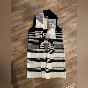 Vince Wool/Cashmere Draped Waterfall Open Front Cardigan Vest Striped Sz M EUC
